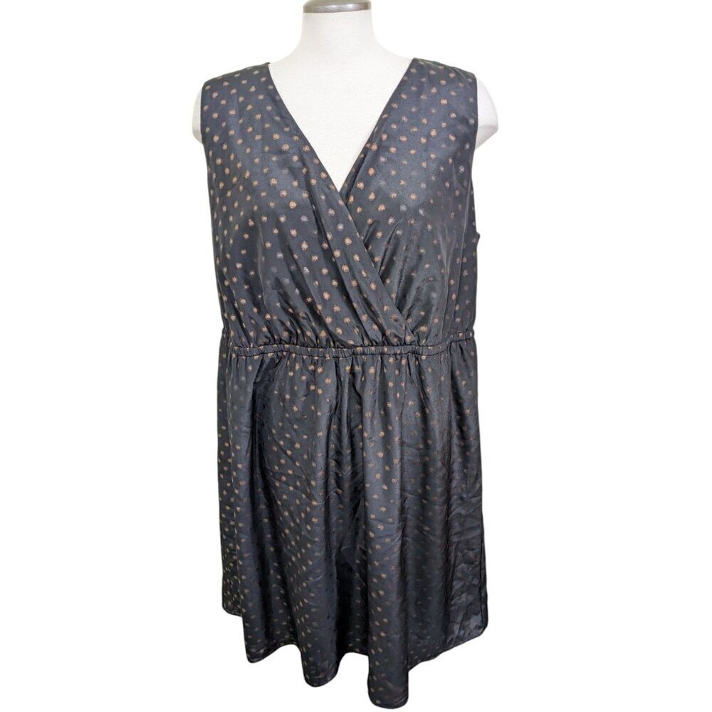 Lane Bryant Surplice Front Dress Plus 3X Black Gold Dots Sleeveless Lined Party